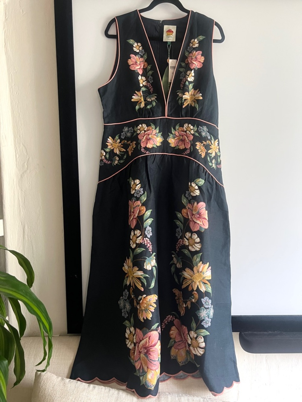 FARM Rio Maira Floral Dark Blue Linen Midi Dress Size XL NWT - Picture 2 of 15